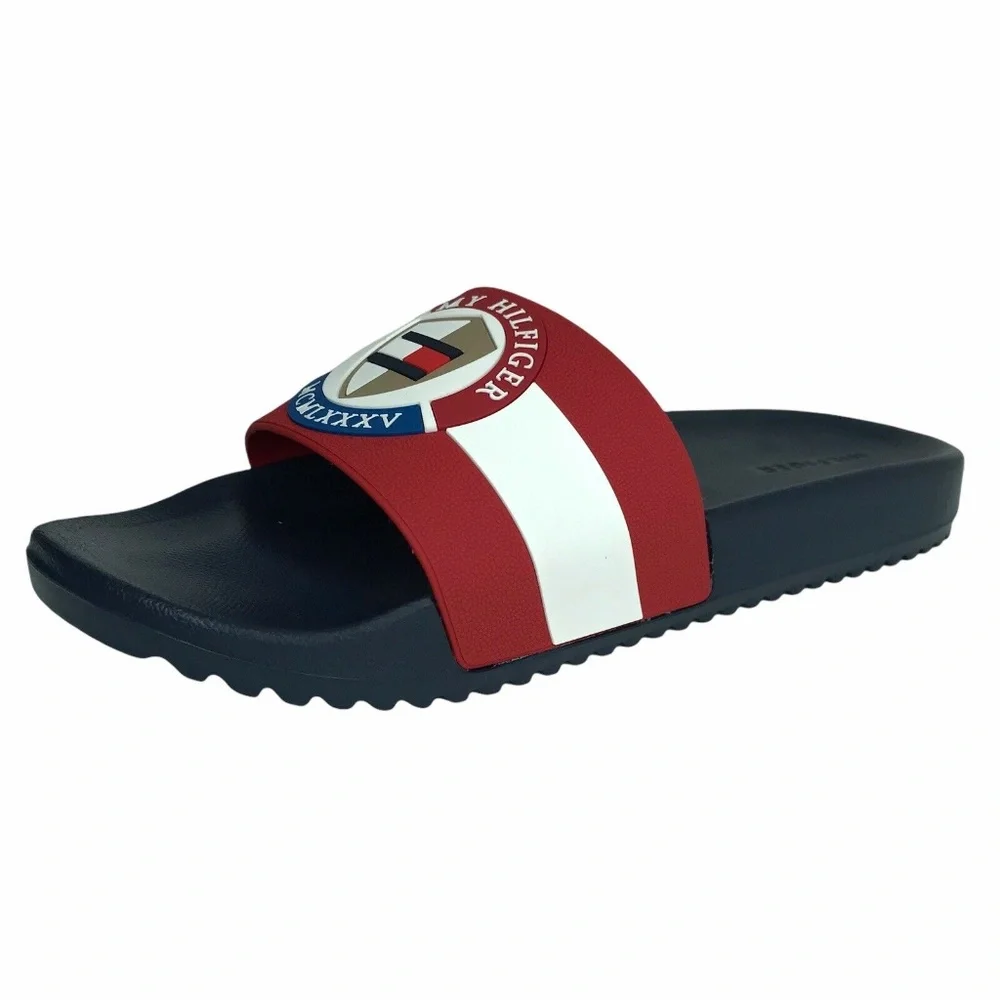 Tommy Hilfiger Mens Reboot Pool Slide Sandals Red Navy Blue Slip‎ On size 10